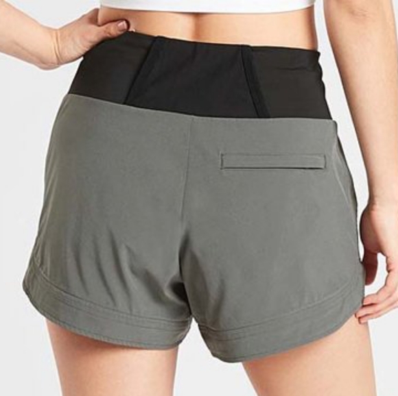 Athleta Ascender Shorts 4" inseam women's 0 Herb Olive color with stripes+pocket - Picture 3 of 17